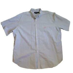 Ralph Lauren Shirt Mens XXXL Tall 3XLT Blue Striped Seersucker Short Sleeve